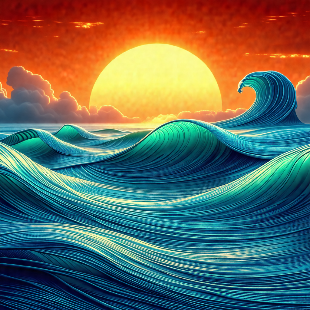 Beautiful sunset over the ocean, with the sun setting beh...