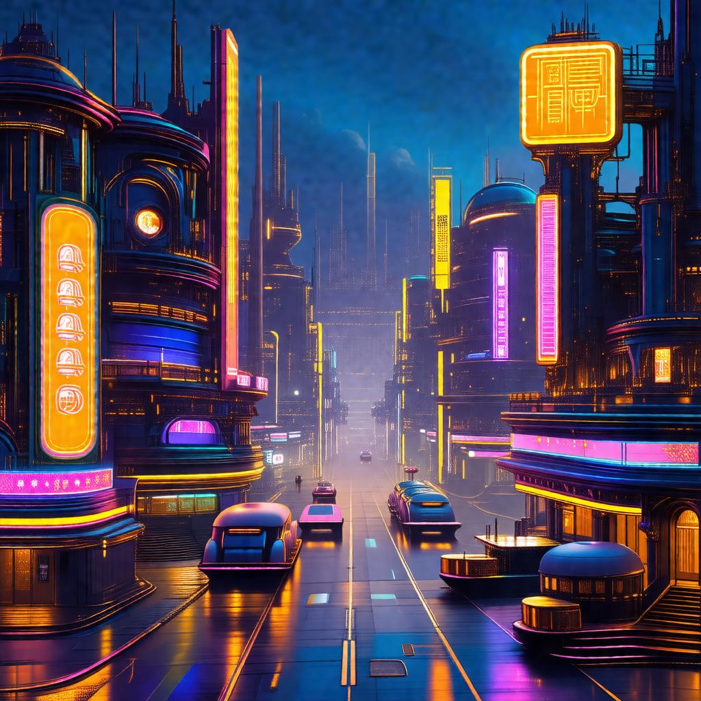 Futuristic cityscape with a variety of buildings and vehi...