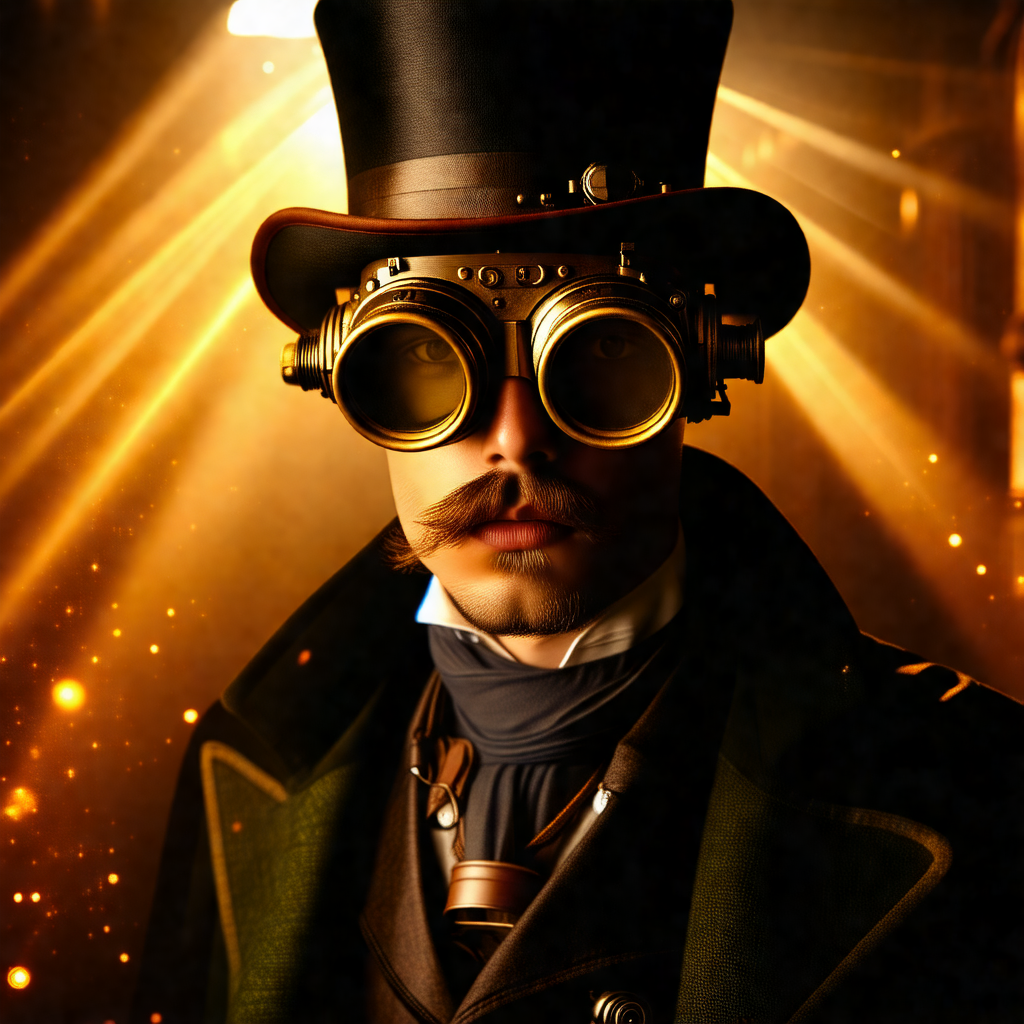 Man wearing a top hat and glasses, giving him a distincti...