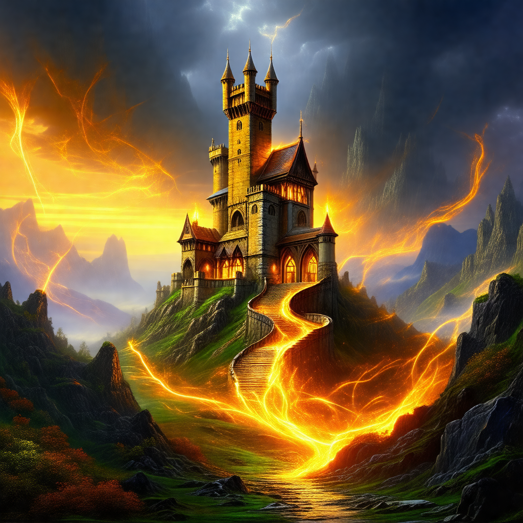 Majestic castle with a tall tower, situated on a hillside