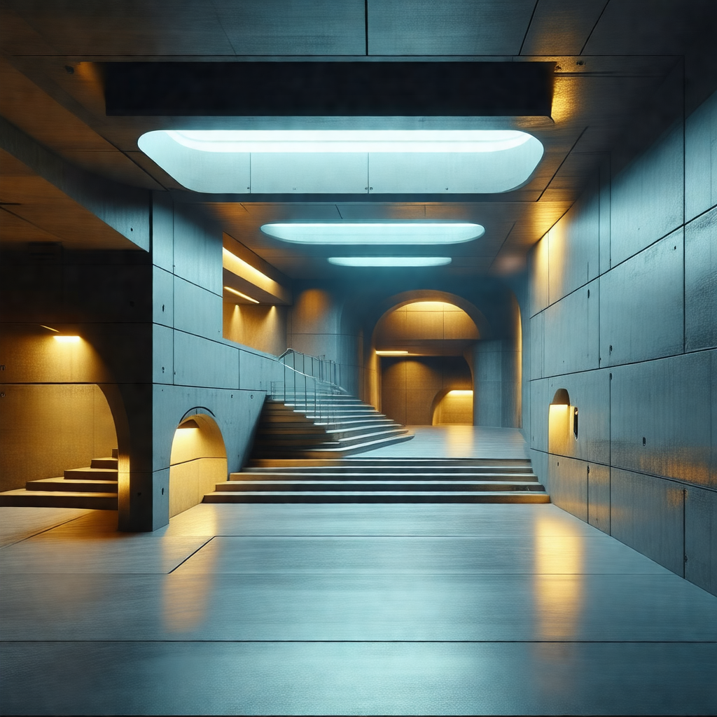 Large, modern building with a staircase leading to a seco...