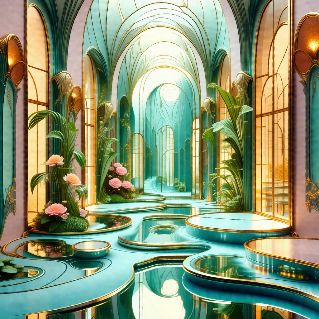 Large, ornate swimming pool with a blue water surface