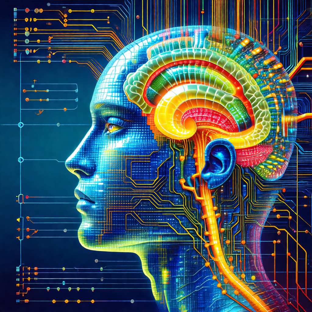 Colorful and detailed illustration of a human head, with ...