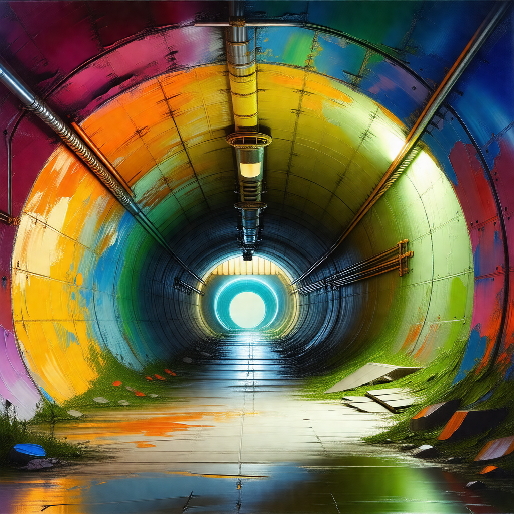 Tunnel with a blue light illuminating the inside