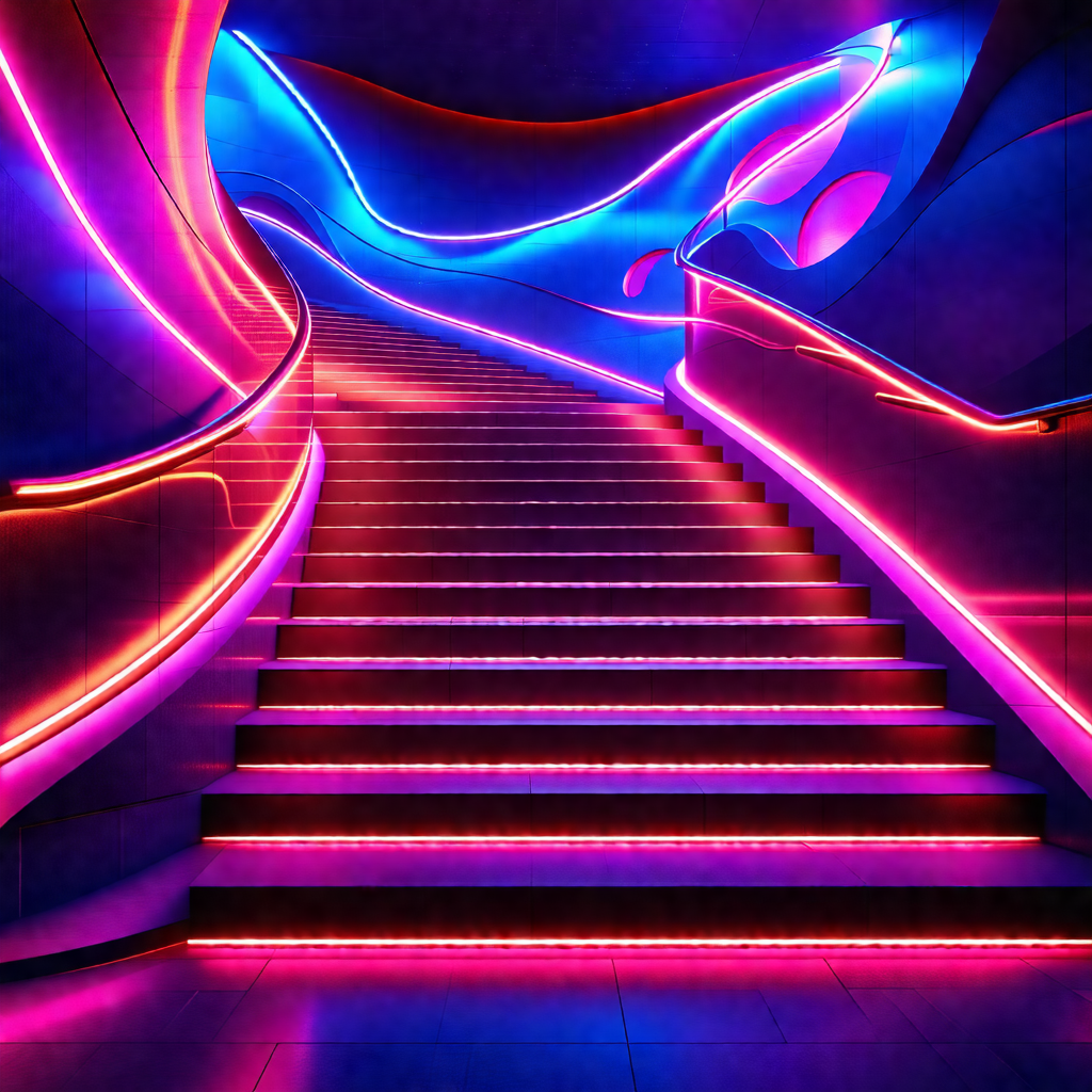 Staircase with a purple light illuminating the steps