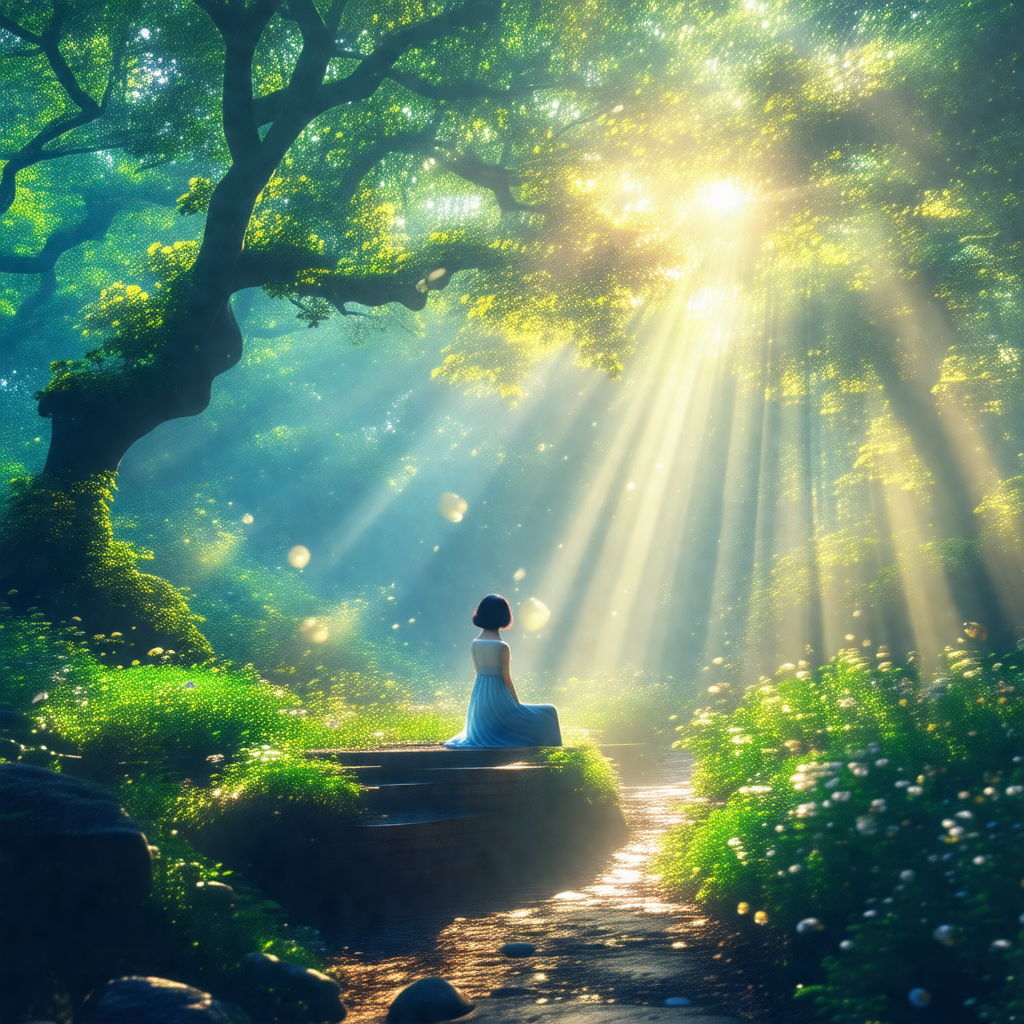 Woman sitting on a rock in a forest