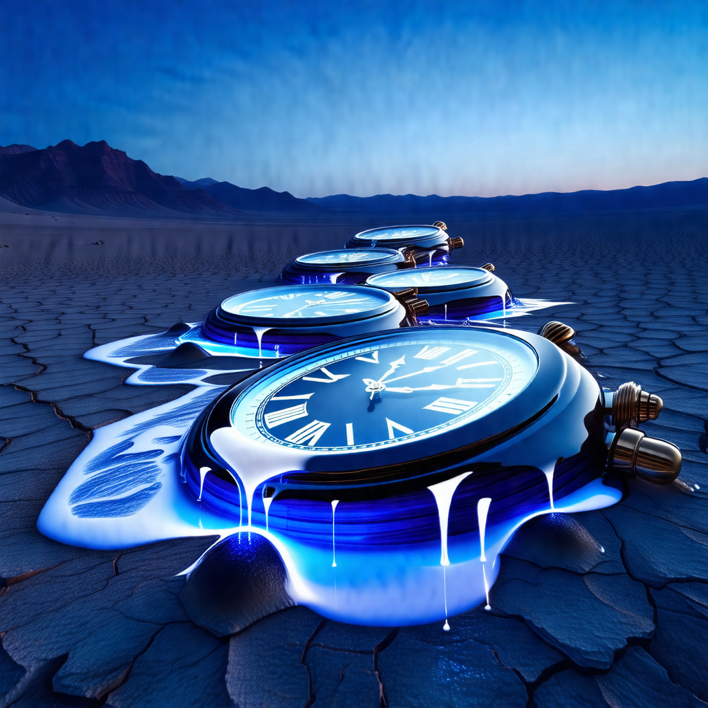 Clock with a blue face, placed on a rocky surface