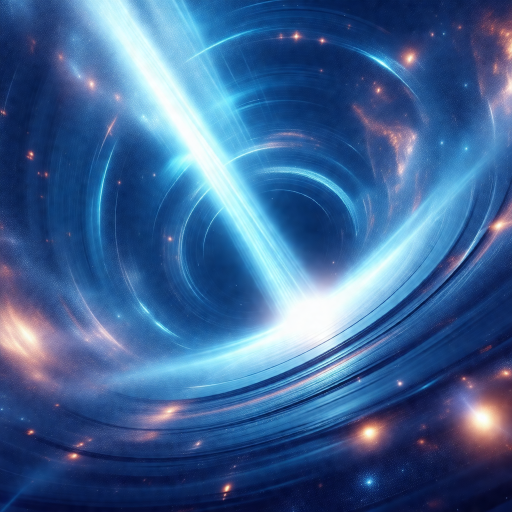 Large, bright blue tunnel with a bright light at the end