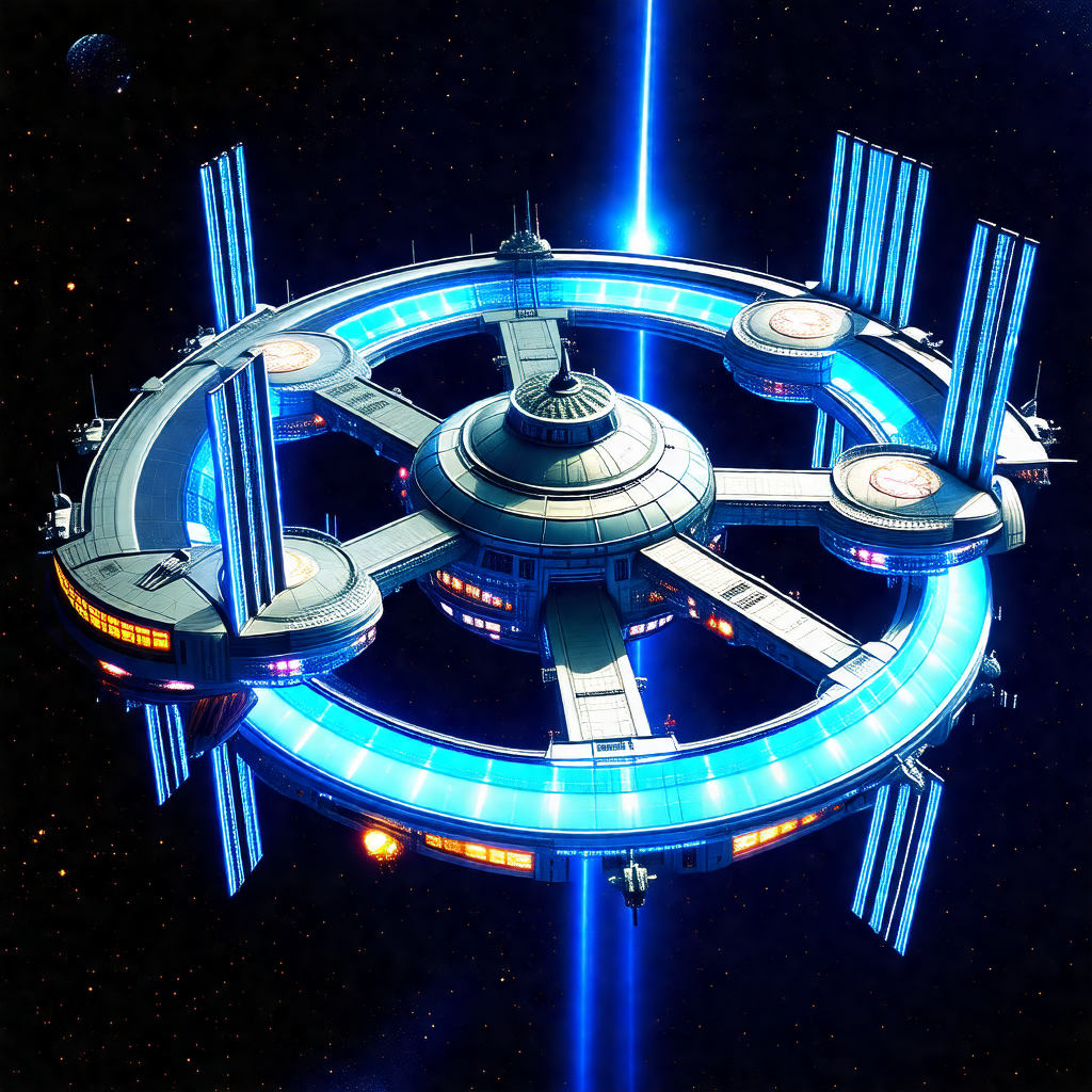 Futuristic spacecraft with a large, circular design