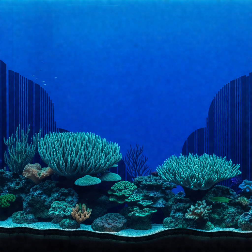 Large aquarium filled with a variety of colorful coral an...