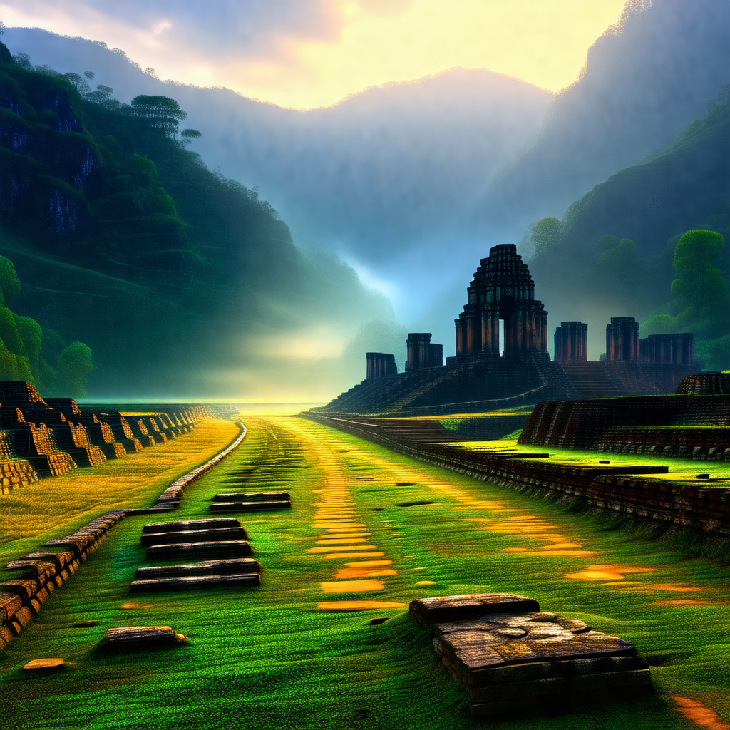 Large, ancient stone structure situated in a lush green v...