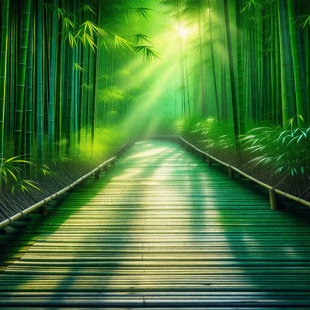 Wooden pathway surrounded by lush greenery