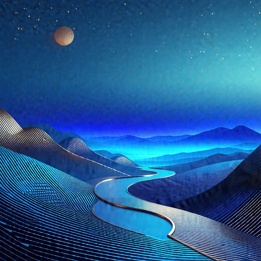 Beautiful nighttime scene with a river flowing through a ...