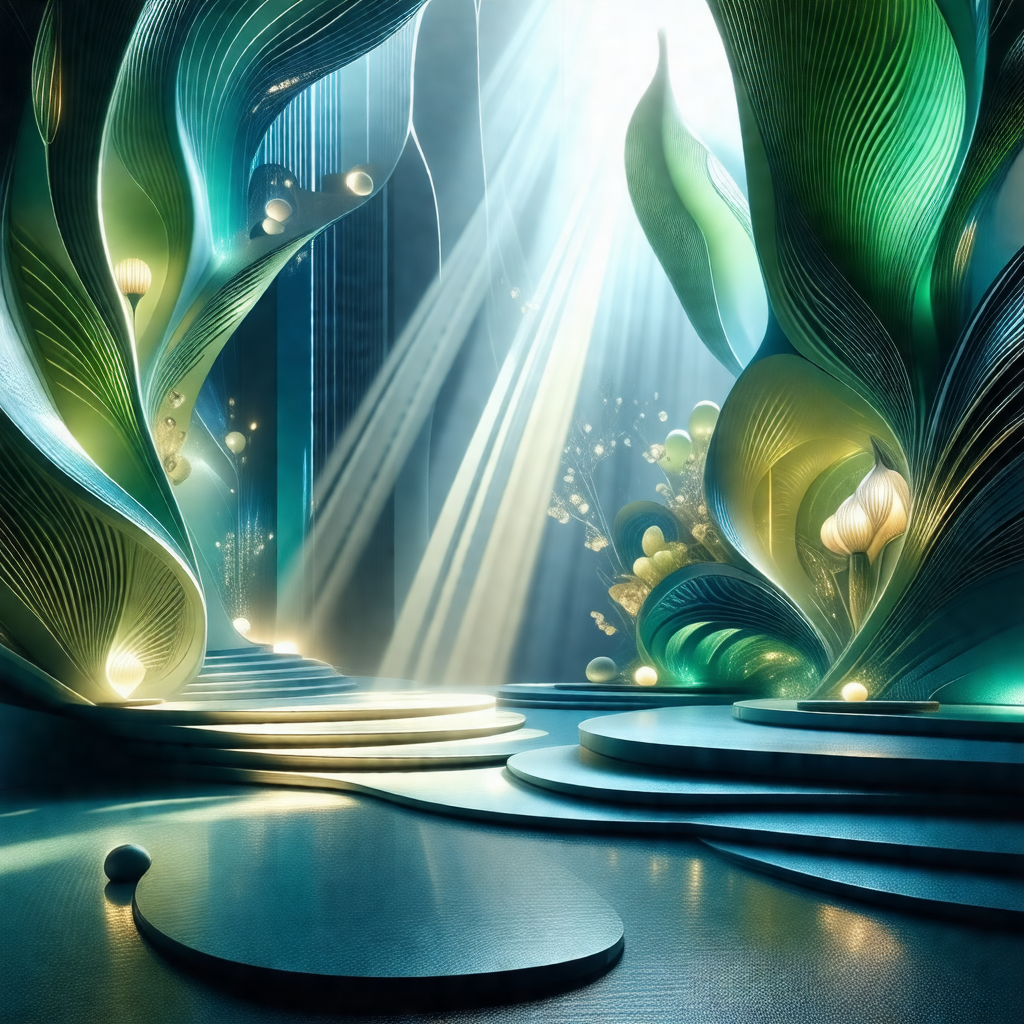 Futuristic scene featuring a large, open, and brightly li...