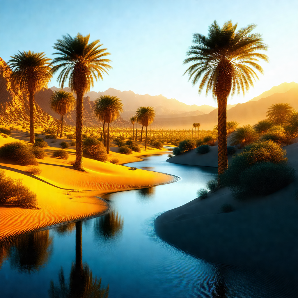Beautiful desert landscape with a river flowing through it