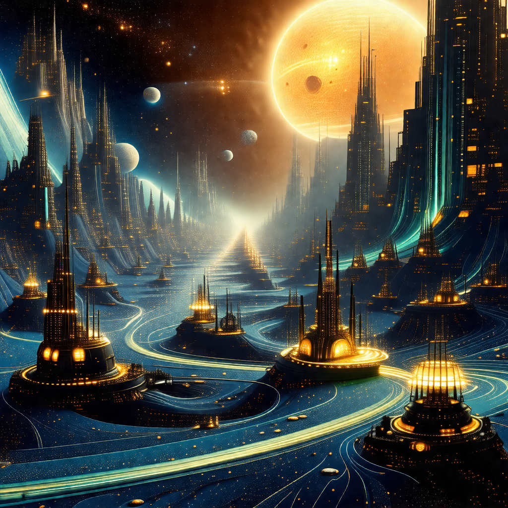 Futuristic cityscape with a large number of buildings and...