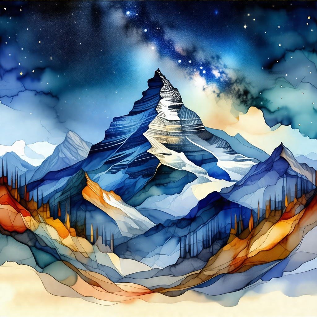 Beautifully drawn picture of a mountain with a snowy peak