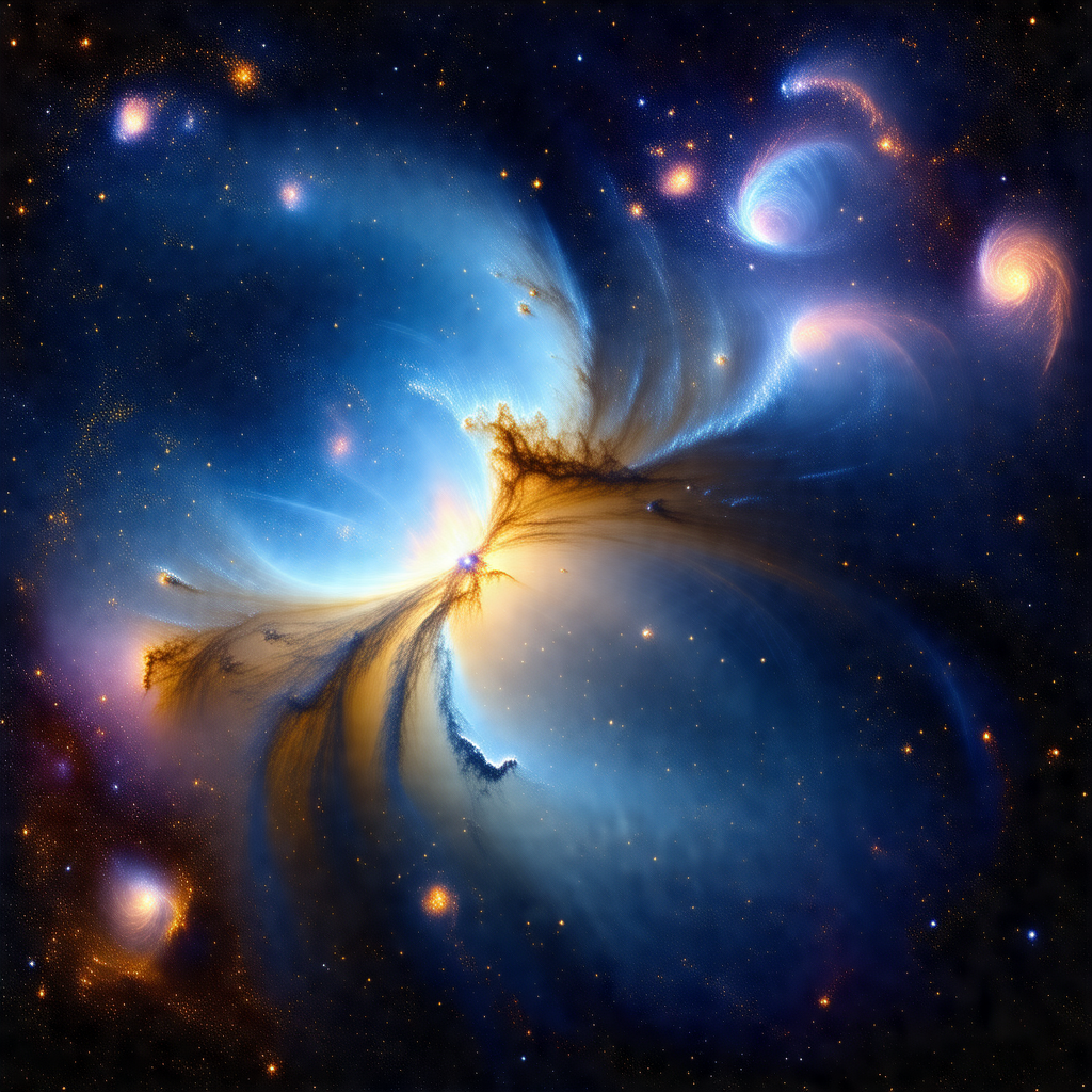 Beautiful and colorful space scene featuring a large blue...