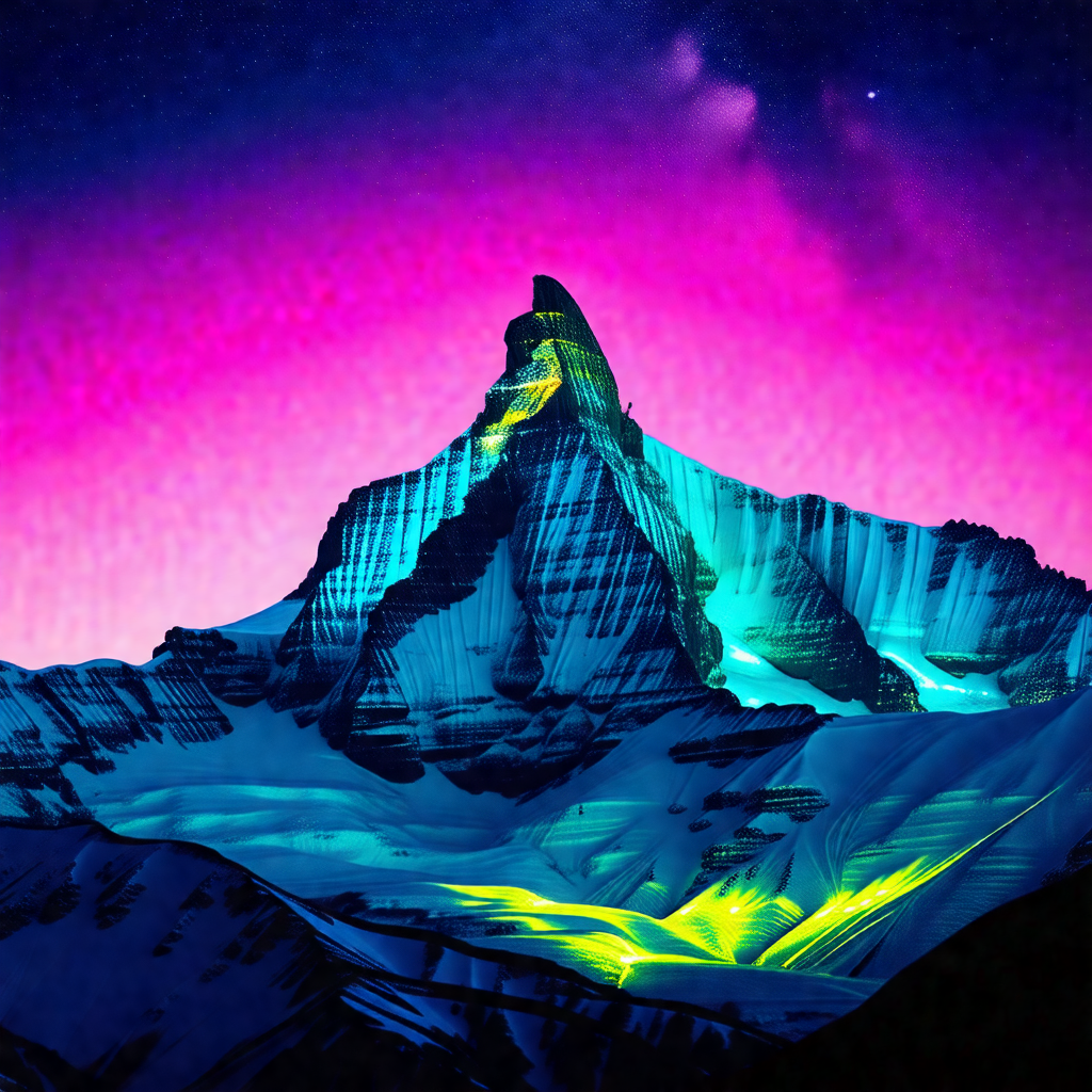 Majestic mountain with a bright blue and purple sky in th...