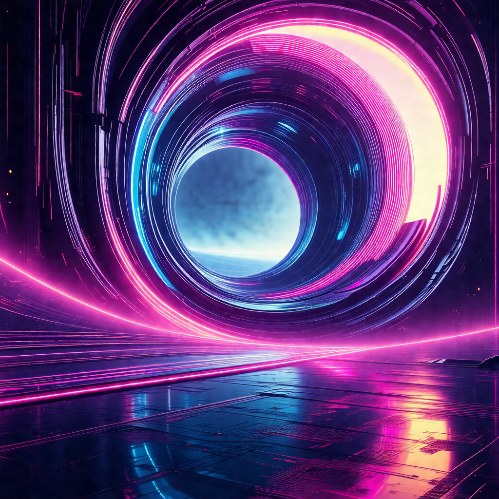 Futuristic scene with a large, circular tunnel that appea...