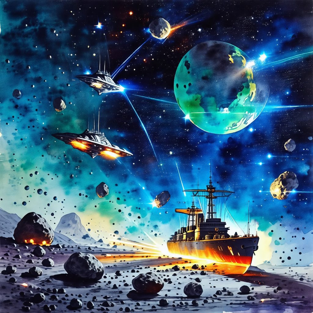 Large spaceship flying through a star-filled sky