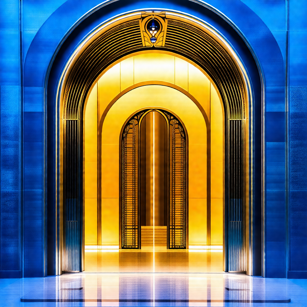 Large, ornate doorway with a gold and blue color scheme