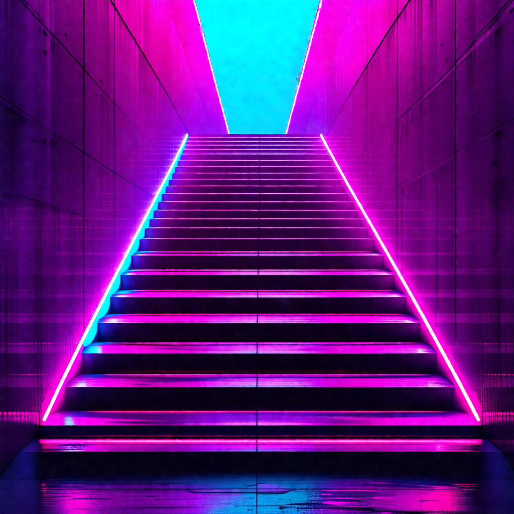 Staircase with a purple light illuminating the steps