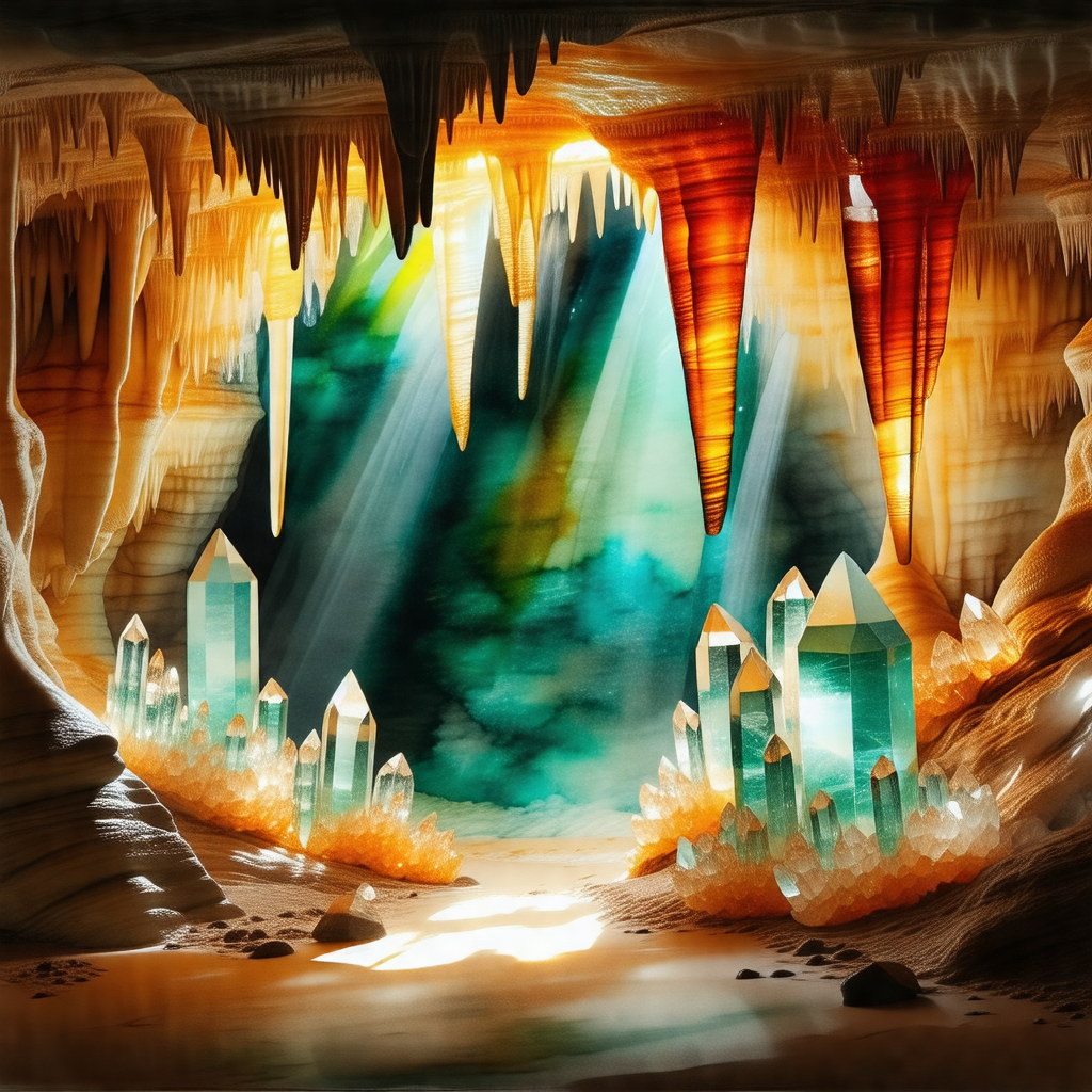 Painting of a cave with a bright light shining through it