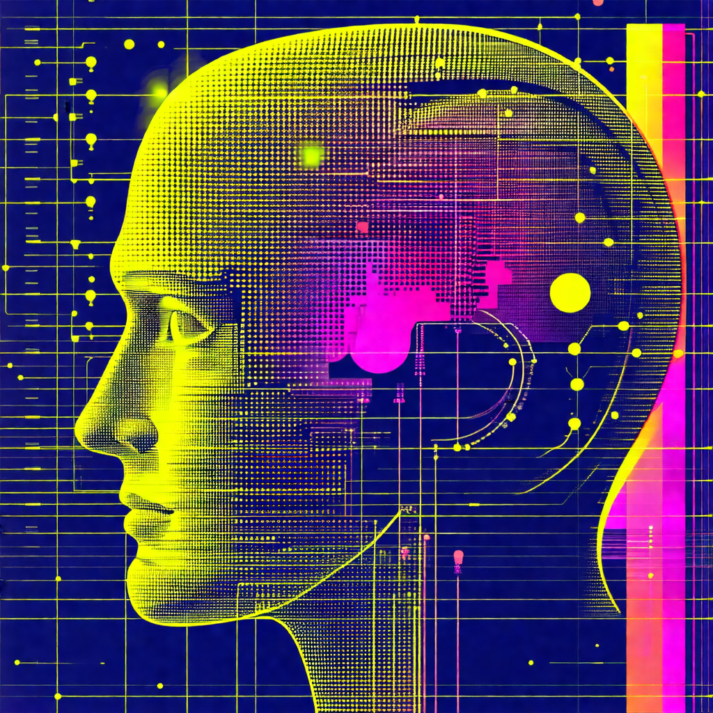 Close-up of a computer-generated head, with a yellow back...