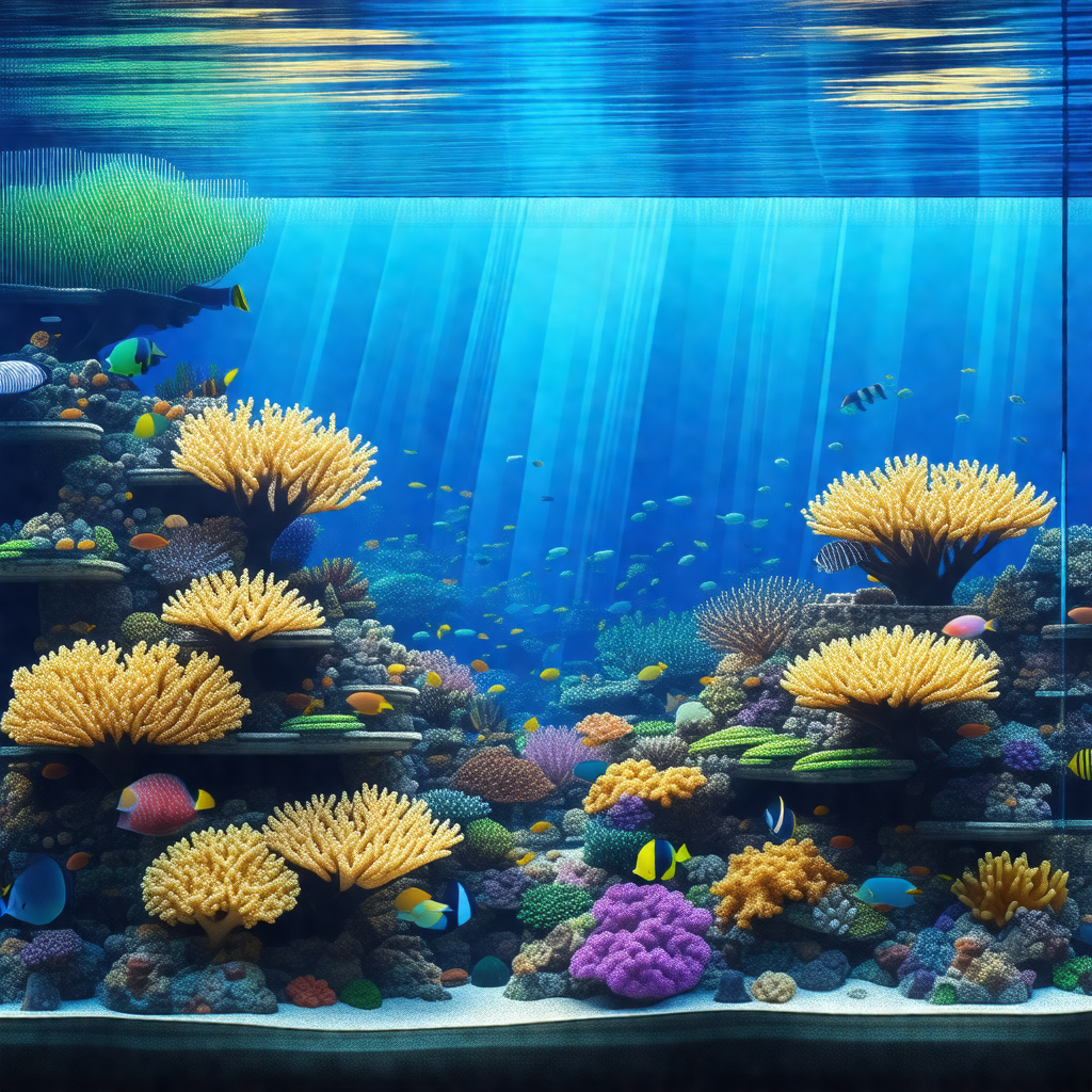 Large aquarium filled with a variety of colorful fish and...