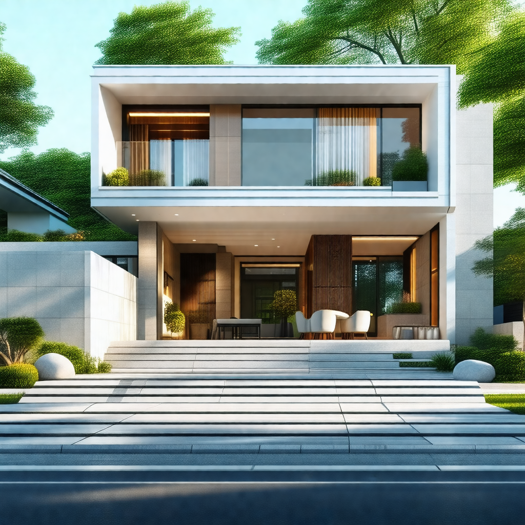 Large, modern-looking house with a white exterior
