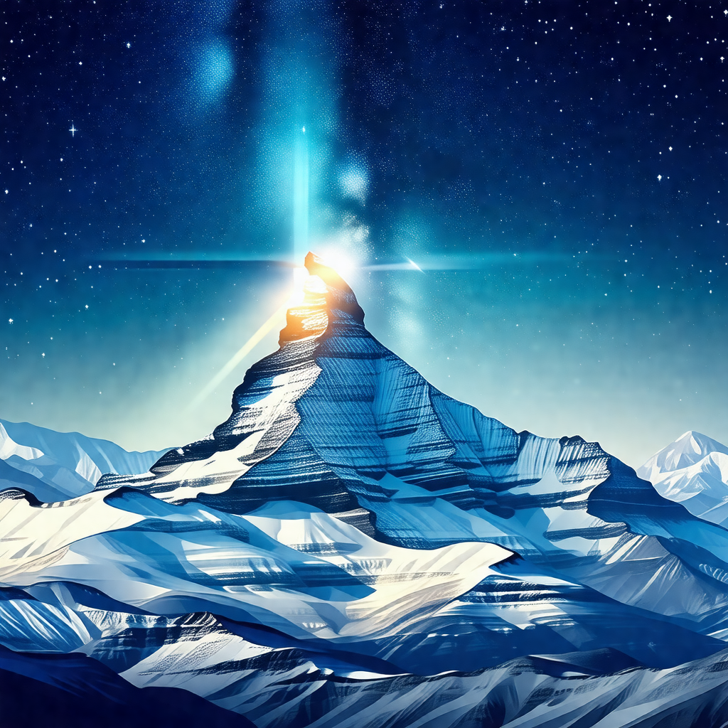 Majestic mountain with a bright sun shining on it