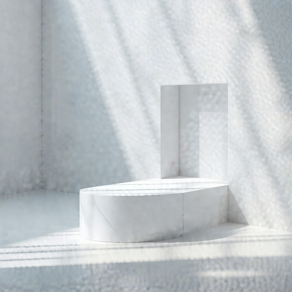 White, modern-looking chair placed in a room with a white...
