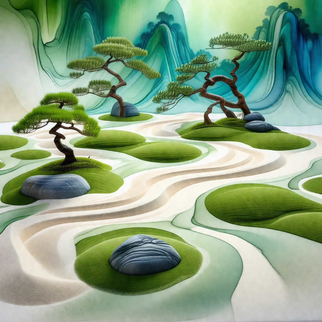 Beautifully painted landscape with a variety of trees and...