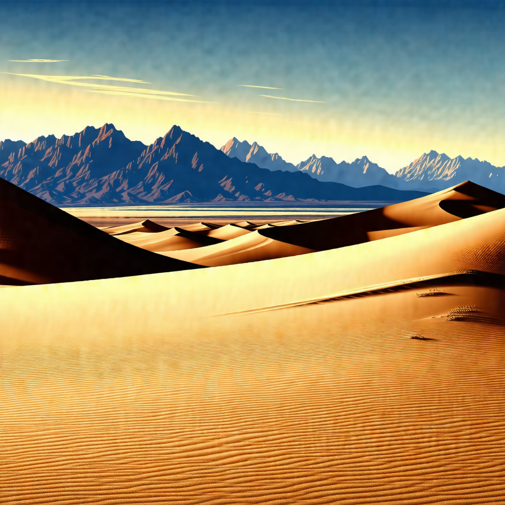 Beautiful desert landscape with a mountain range in the b...