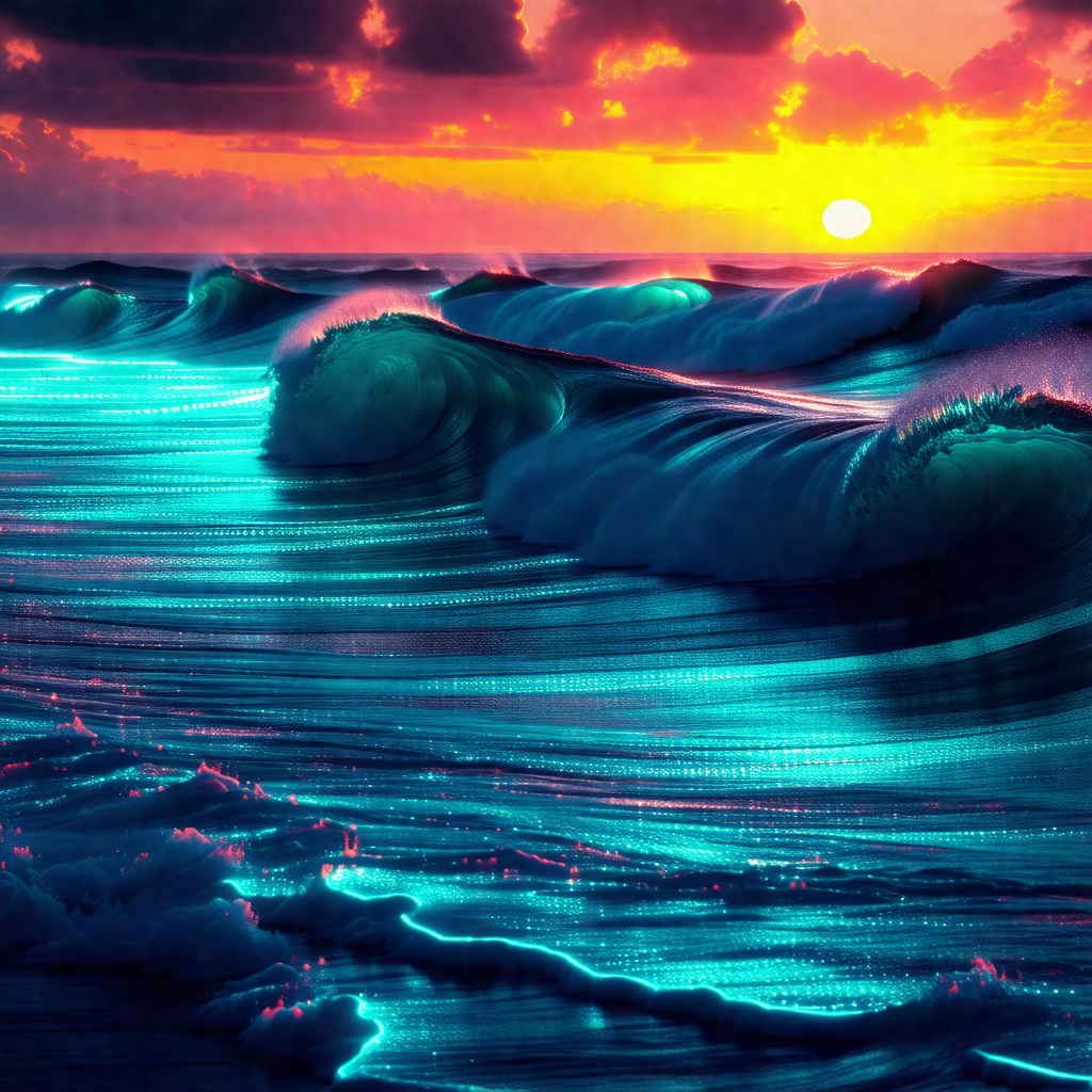 Beautiful sunset over the ocean, with the sun setting beh...