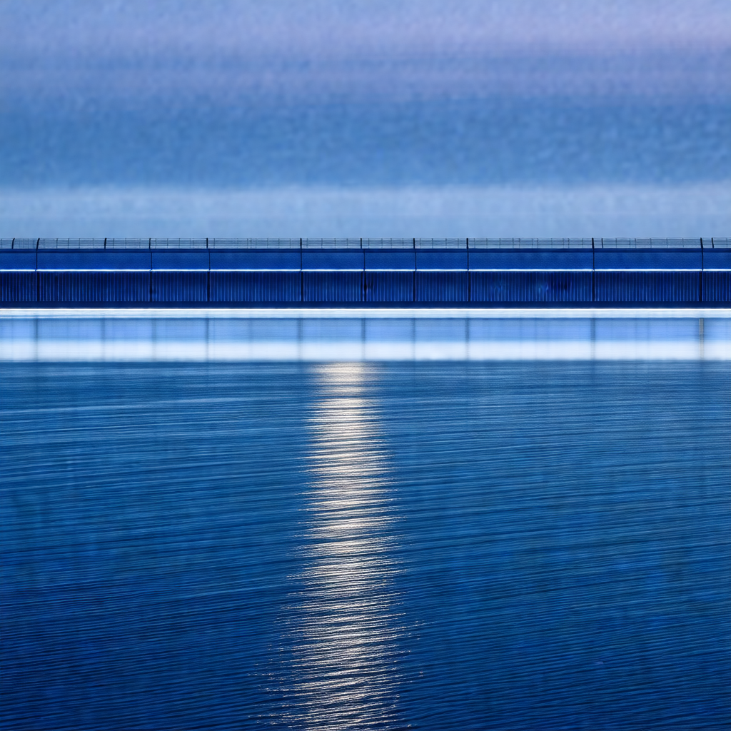 Large body of water, possibly an ocean, with a bridge spa...