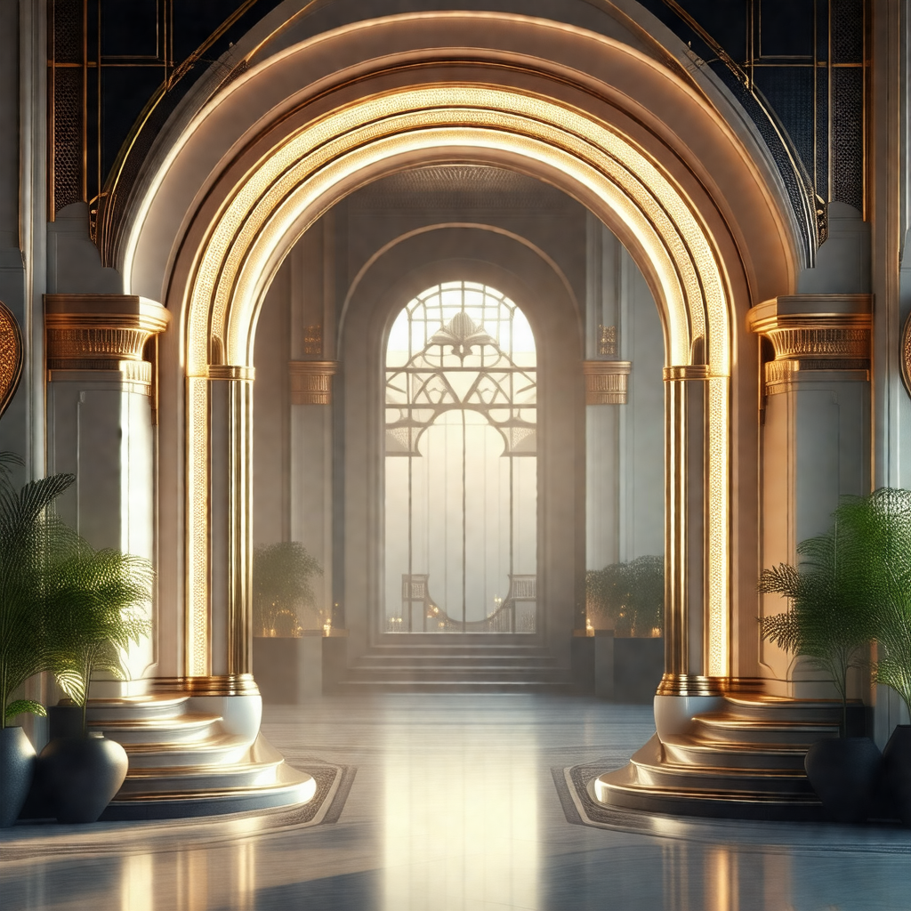 Grand entrance to a building, featuring a large archway w...