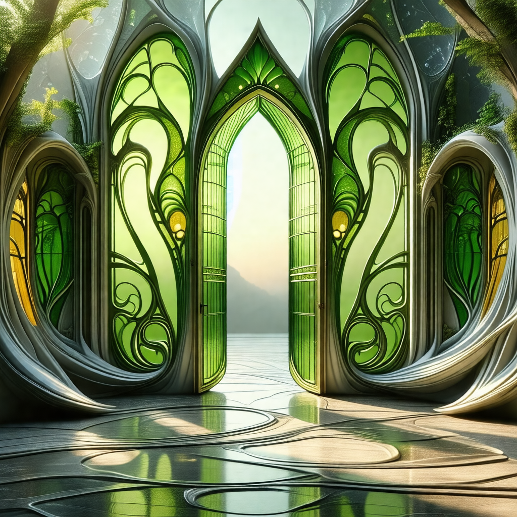 Large, open doorway with a green glass door