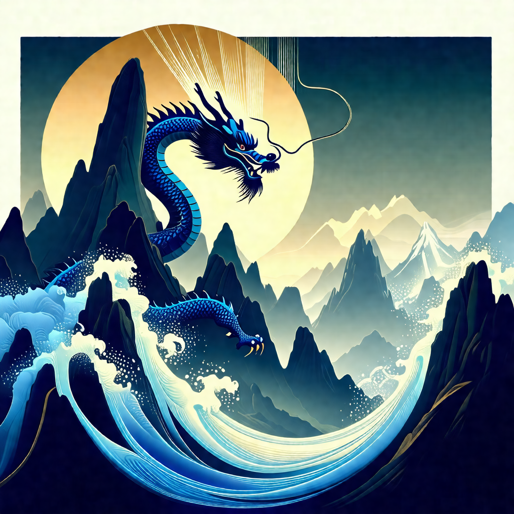 Dragon, possibly a chinese dragon, flying through the air...