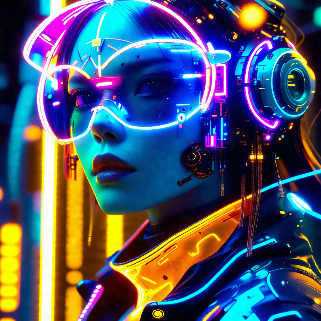 Woman wearing a futuristic outfit, including a black jack...