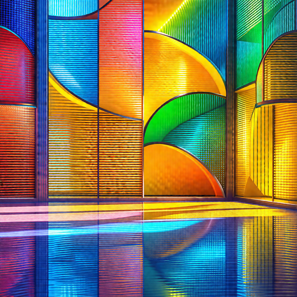 Large stained glass window with a variety of colors, incl...