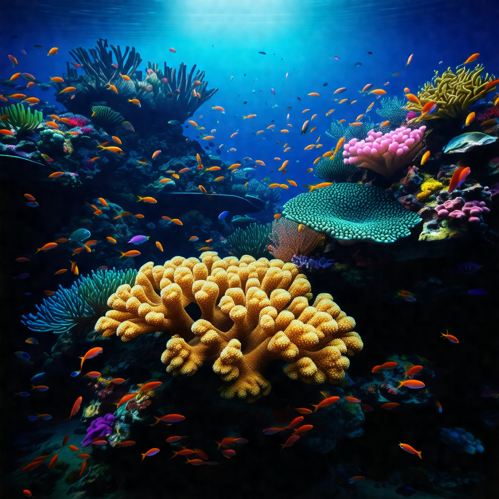 Showcases a vibrant underwater scene with a variety of co...