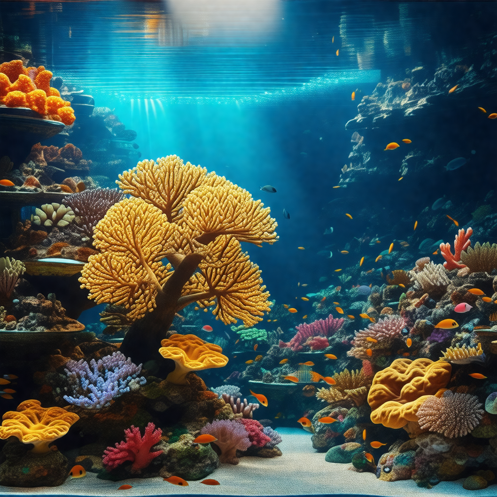 Large aquarium filled with a variety of colorful fish and...