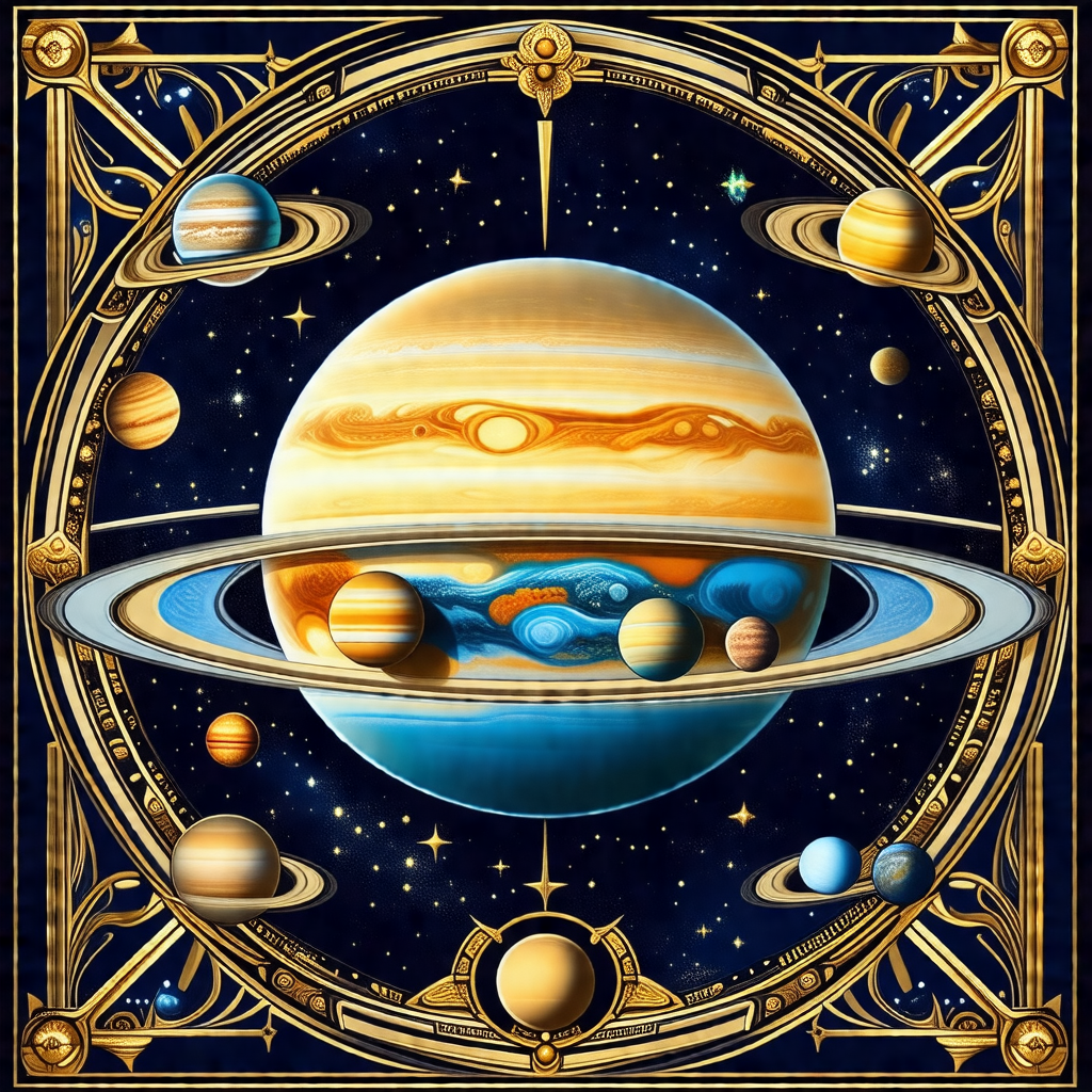Colorful and detailed illustration of the solar system