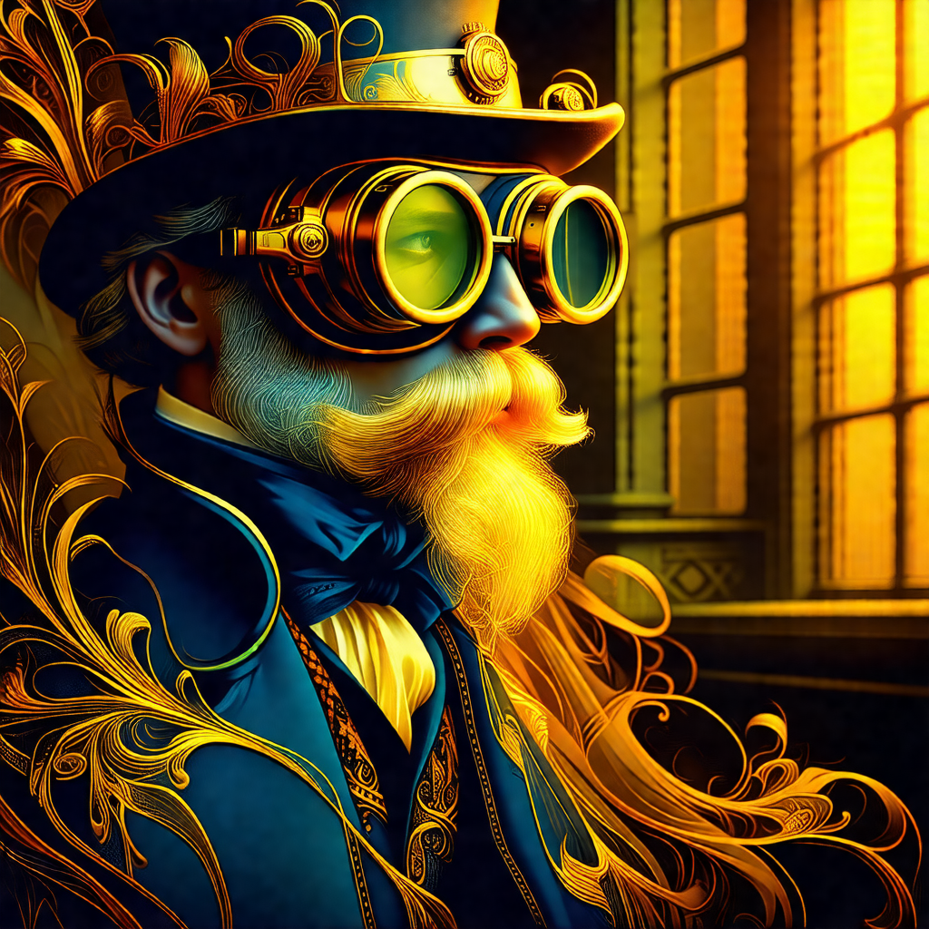 Man wearing a top hat and glasses, giving him a distincti...