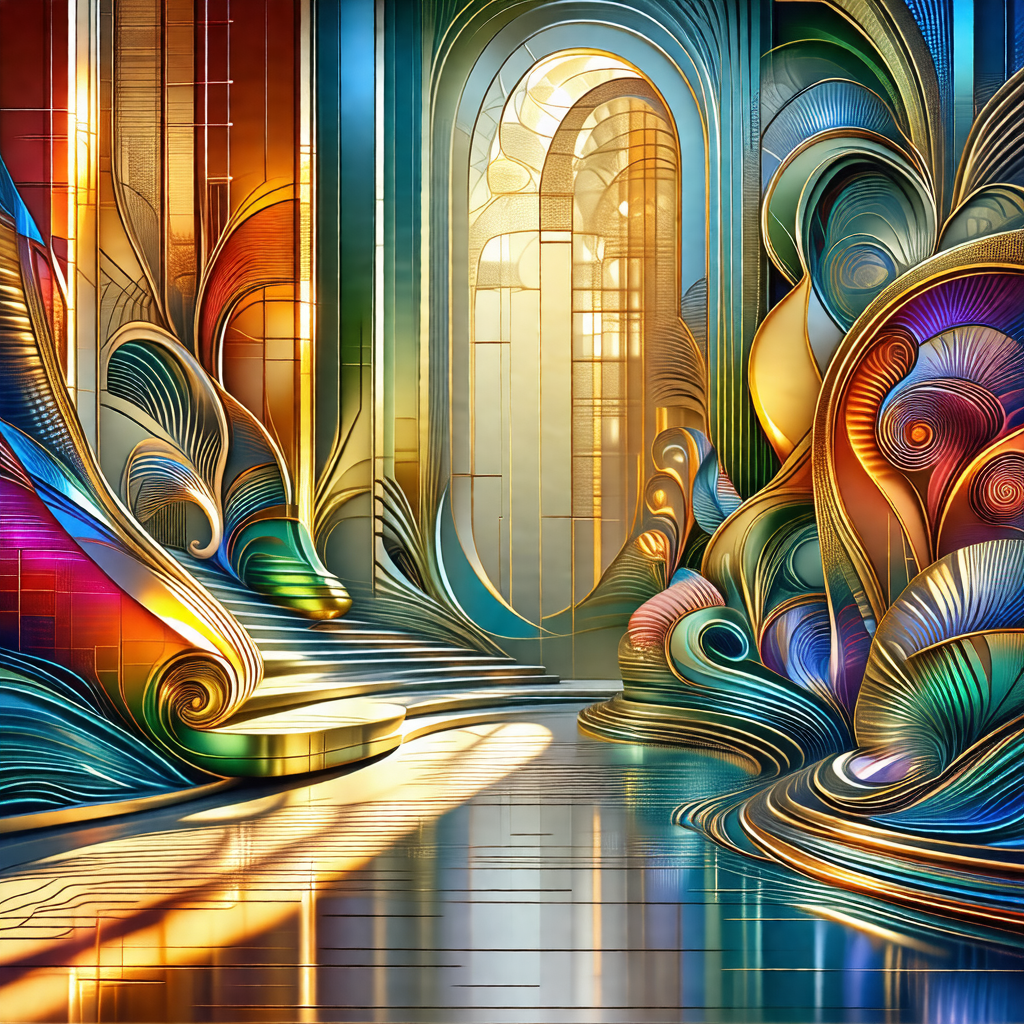 Colorful and vibrant painting of a staircase leading to a...