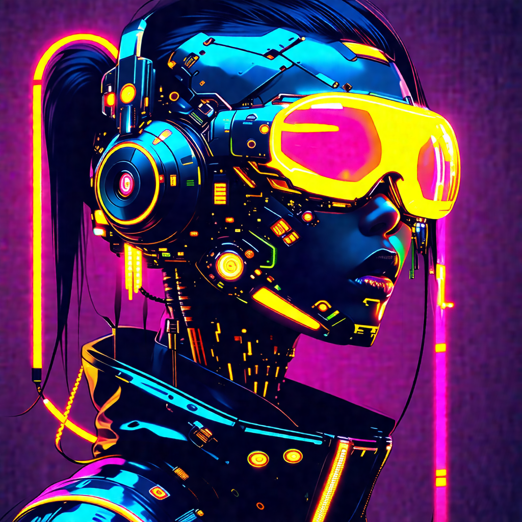Woman with long hair, wearing a futuristic outfit and glo...