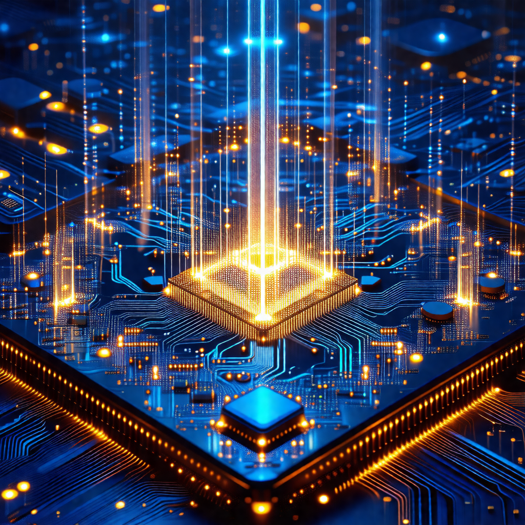 Close-up of a computer chip with a blue background
