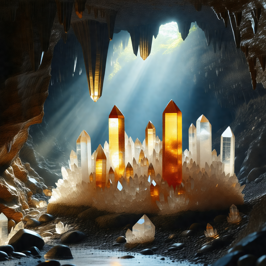 Cave with a large number of crystals and stalactites